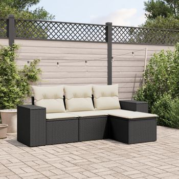 Conjunto De Sofás Jardín 4 Uds | Mueble Jardin Mesa Y Sillas Con Cojines Ratán Sintético Negro Cfw251315