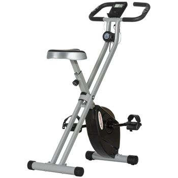 SPORTNOW Bicicleta Estática Plegable 8 Niveles Resistencia Magnética Monitor LCD Asiento Ajustable Sensor Ritmo Soporte Teléfono