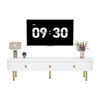 mueble de tv blanco y dorado mesa para tv 174 cm con 3 cajones y bordes curvos fabricado en mdf