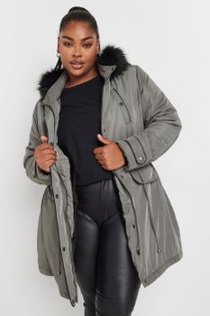 Yours Chaqueta Parka Gris Con Capucha, Mujer Curvy Y Tallas Grandes, Yours