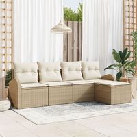 juego de sofa de jardin de 5 piezas con cojines beige ratan sintetico v5876 unico  beige