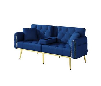 Sofá cama plegable 2 plazas fija de terciopelo,azul