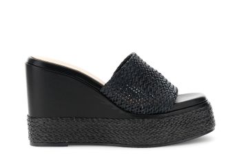 sandalias tipo pantuflas con cuña en piel sintética trenzada con efecto tejido black 40