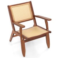 costway silla decorativa de ratan boho sillon de salon moderno de mediados de siglo con madera maciza de bambu silla de ocio de lectura nuez