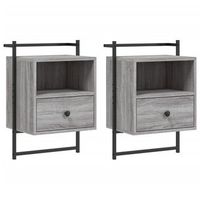 pack 2 uds mesitas de noche  mesa auxiliar  mesilla de pared gris sonoma 40x30x61 cm