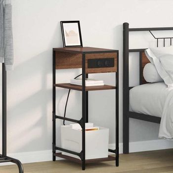 Mesita De Noche - Mueble Para Dormitorio - Madera De Ingeniería Y Acero - Roble Marrón (40x27x76cm)