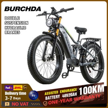 Bicicleta Eléctrica de Alta Potencia BURCHDA RX80 para Adultos, Batería Extraíble de 48V 20AH, Bicicleta Eléctrica con Neumáticos Gruesos de 26'', Bicicleta Eléctrica Todoterreno para Nieve, Montaña y