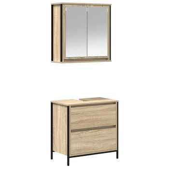 Set De Muebles De Baño | Armario De Baño 2 Piezas Madera Contrachapada Roble Sonoma