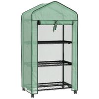 outsunny mini invernadero de jardin con 3 estantes cubierta de pe de alta densidad puerta enrollable 4 ruedas 69x49x130 cm   aosom espana