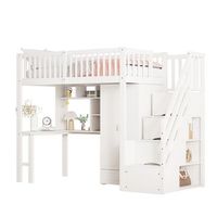cama alta con almacenamiento 90x200cm armario estante escritorio escaleras blanco