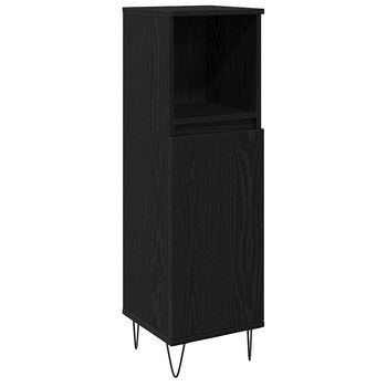 Gabinete De Baño | Armario De Baño Con Puerta Roble Negro 30 X 30 X 100 Cm