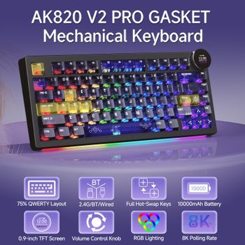Teclado Mecánico AJAZZ AK820 V2 PRO con Pantalla Triple Modo, RGB Dual 8K, Personalizable