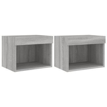 Pack 2 Uds Mesitas De Noche | Mesilla De Noche De Pared Con Luces Led Gris Sonoma