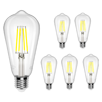 Aigostar Bombilla LED E27 con Filamento,Luz Fria 6500K,8W( Equivalente a 69W),900 Lúmenes,No Regulable,Bombillas Decorativas,Pack De 5 Uds