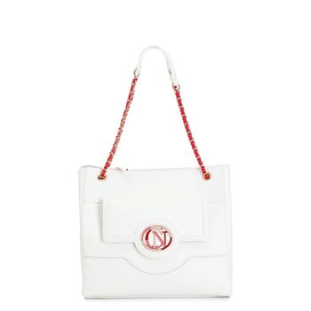 bolso shopping con accesorio de esmalte ovalado y cadena roscada cream taglia unica