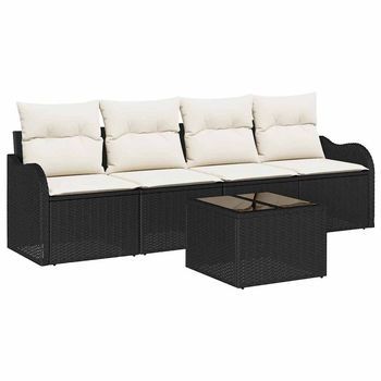 Conjunto De Sofá De Jardín | Mueble De Jardín Negro Ratán Sintético