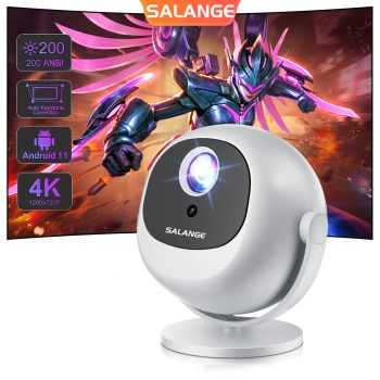 SALANGE P360 Proyector Inteligente Portátil 4K 360° Proyección Flexible 200 ANSI Android 11 WiFi 6 y Bluetooth 5.2 Enfoq