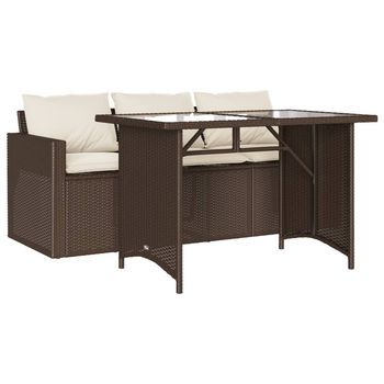 Set Comedor De Jardín Y Cojines 2 Piezas Ratán Sintético Marrón