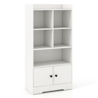 costway estanteria con puertas estante con 5 compartimentos y 2 gabinetes armario de exhibicion independiente para sala de estar dormitorio blanco