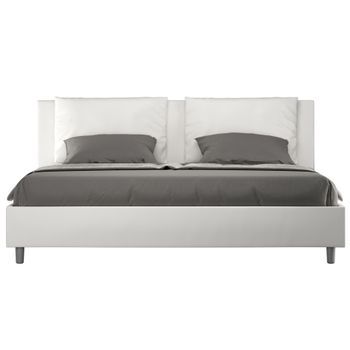 Cama Para Adultos Moderna Con Cojines Acolchados De Piel Sintética Anja.-color Blanco-ropa De Cama 200x200 Cm