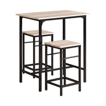 Mesa alta de bar y 2 taburetes metal color natural