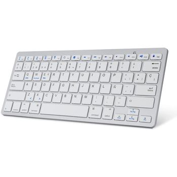Teclado Bluetooth Español, Teclado Inalámbrico Portátil para iPhone de iOS, iPad, Samsung, Huawei, Android, Windows y Cualquier Dispositivo con Bluetooth, Teclado Bluetooth (Blanco)