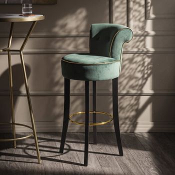Taburete de tela verde con respaldo cm 46x48x96