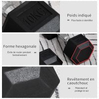 set de mancuernas - homcom - total 2 x 10 kg - para entrenamiento de fuerza fitness hombres y mujeres - cardio - metal y goma - color negro