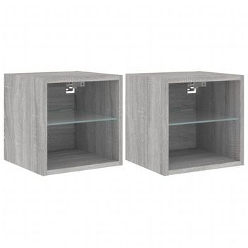 2 Uds Muebles Tv De Pared | Mueble De Salón | Armario Tv Luces Led Gris Sonoma 30x28,5x30 Cm