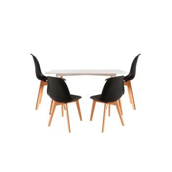 Conjunto Mesa Tower Rectangular 120 X 80 Cm Blanca Y Pack 4 Sillas Kelen - Negro