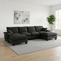 sofa modular en u de 6 plazas - mueble para salon - chenilla - negro 332x151x90cm