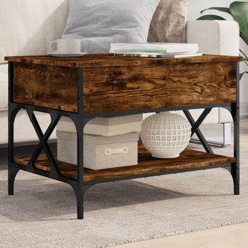 Mesa De Centro，mesa Auxiliar，mesa De Café Madera Ingeniería Metal Roble Humo 70x50x50 Cm Cfw774690
