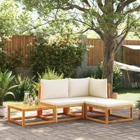 set sofas de jardin con cojines 4 uds  conjunto mueble jardin mesa y sillas madera maciza de acacia cfw35103