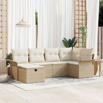 Conjunto De Sofás De Jardín De 6 Piezas Con Cojines Beige De Ratán Poliéster V0837 Unico / Beige
