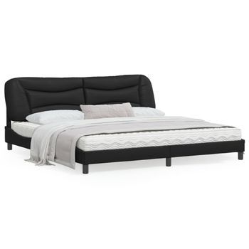 Cama Matrimonial | Cama Para Adultos | Estructura De Cama Con Cabecero Cuero Sintético Negro 200x200cm Cfw435526