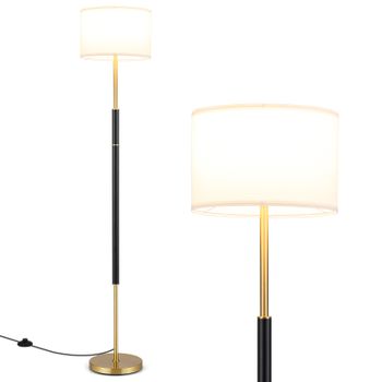 Costway Lámpara de Pie Moderna con Pantalla de Lino Interruptor de Pie Estructura Metálica Casquillo E27 Cable 2m para Dormitorio Salón Oficina