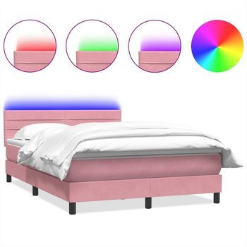 Cama Box Spring Con Colchón Y Led Terciopelo Rosa 140x210 Cm Vidaxl