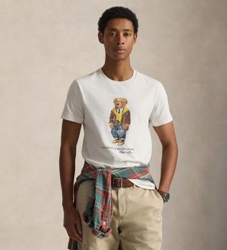 Polo Ralph Lauren para hombre. 710P07346001 Camiseta de punto con Polo Bear blanco (L), Casual, Algodón, Manga corta
