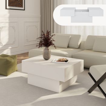 Mesa De Centro Lens Tablero Extensible 80x60x36 Cm - Blanco [en.casa]