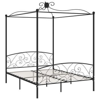 Cama De Matrimonio | Cama De Adulto | Estructura De Cama Con Dosel Metal Negro 160x200 Cm