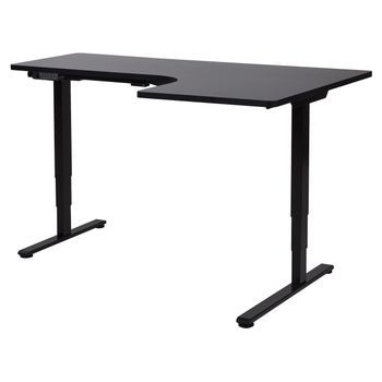 Escritorio Esquinero Regulable Eléctrico Forma De L 160 X 59 Cm Derecho Tablero Negro Base Negra Destines
