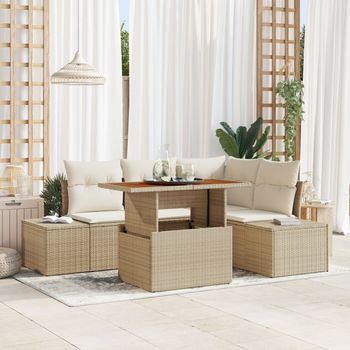 Conjunto De Comedor De Jardín De 5 Piezas Con Cojines Beige Ratán Poliéster Acacia V0737 Unico / Beige