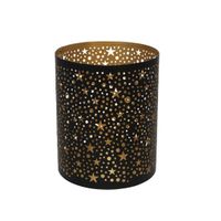 portavelas decorativo gissed - iluminacion ambiental sofisticada - diseno calado de estrellas - metal negro y dorado - estilo elegante - regalo perfecto