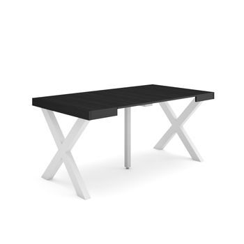 Mesa Consola Extensible, Mesa Comedor Plegable, 160, Para 8 Comensales, Patas Madera Maciza, Estilo Moderno, Negro