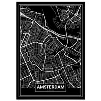 panorama cuadro de aluminio mapa negro de amsterdam 70x100 cm