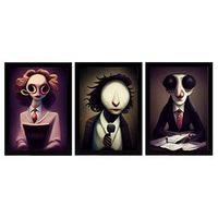set de 3 posters informacion al estilo de t burton ilustraciones de profesiones y oficios inspiradas en arte gotico y oscuro diseno y decoracion de interiores a3 marcos negros nacnic