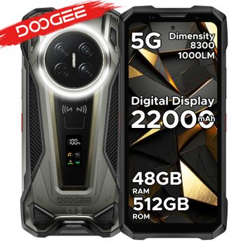 Teléfono robusto DOOGEE V Max 2 5G con Dimensity 8300, batería de 22000 mAh, 48 GB de RAM (16+32), 512 GB de ROM, con dos luces de camping, pantalla trasera multifunción de 1.05'', cámara principal de