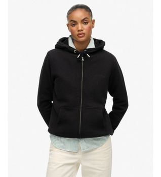 Superdry para mujer. W2012323A Sudadera Borg Lined Ziphood negro (XXS), Casual, Algodón, Manga larga