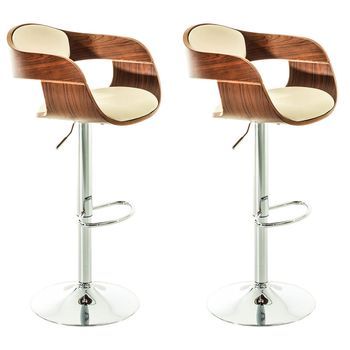 Set De 2 Taburetes Kingston En Simil Cuero Nogal/crema 48x50x88 Cm Clp