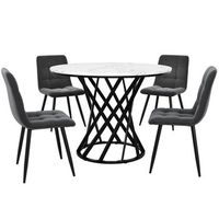 conjunto de comedor mesa redonda de 80 cm con base negra y 4 sillas grises